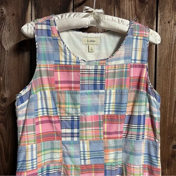 L.L.Bean Vintage Pastel Patchwork Plaid Girlhoodcore Shift Dress Sz 8 Petite - Picture 3 of 12